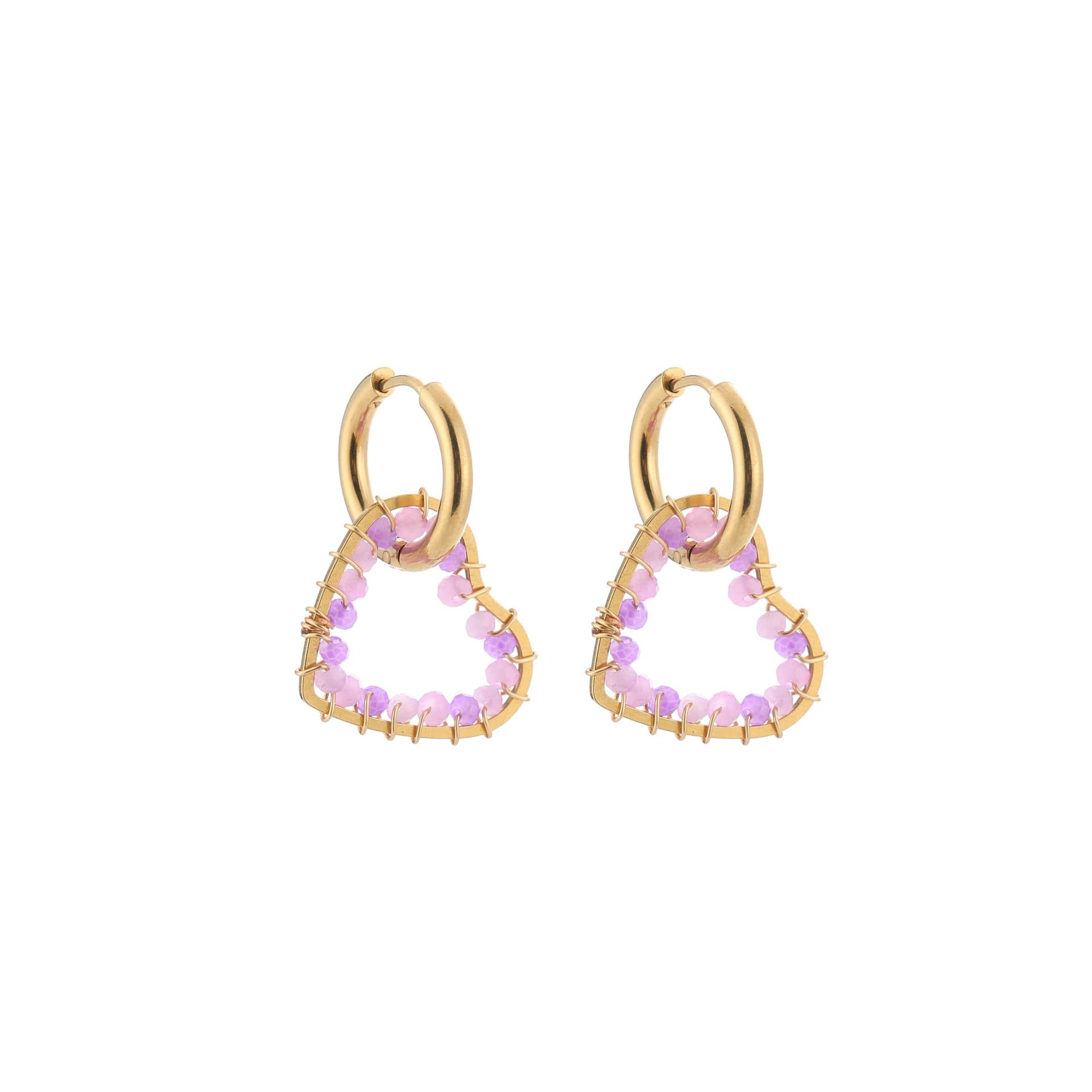 Kralen Hartjes Oorbellen paars