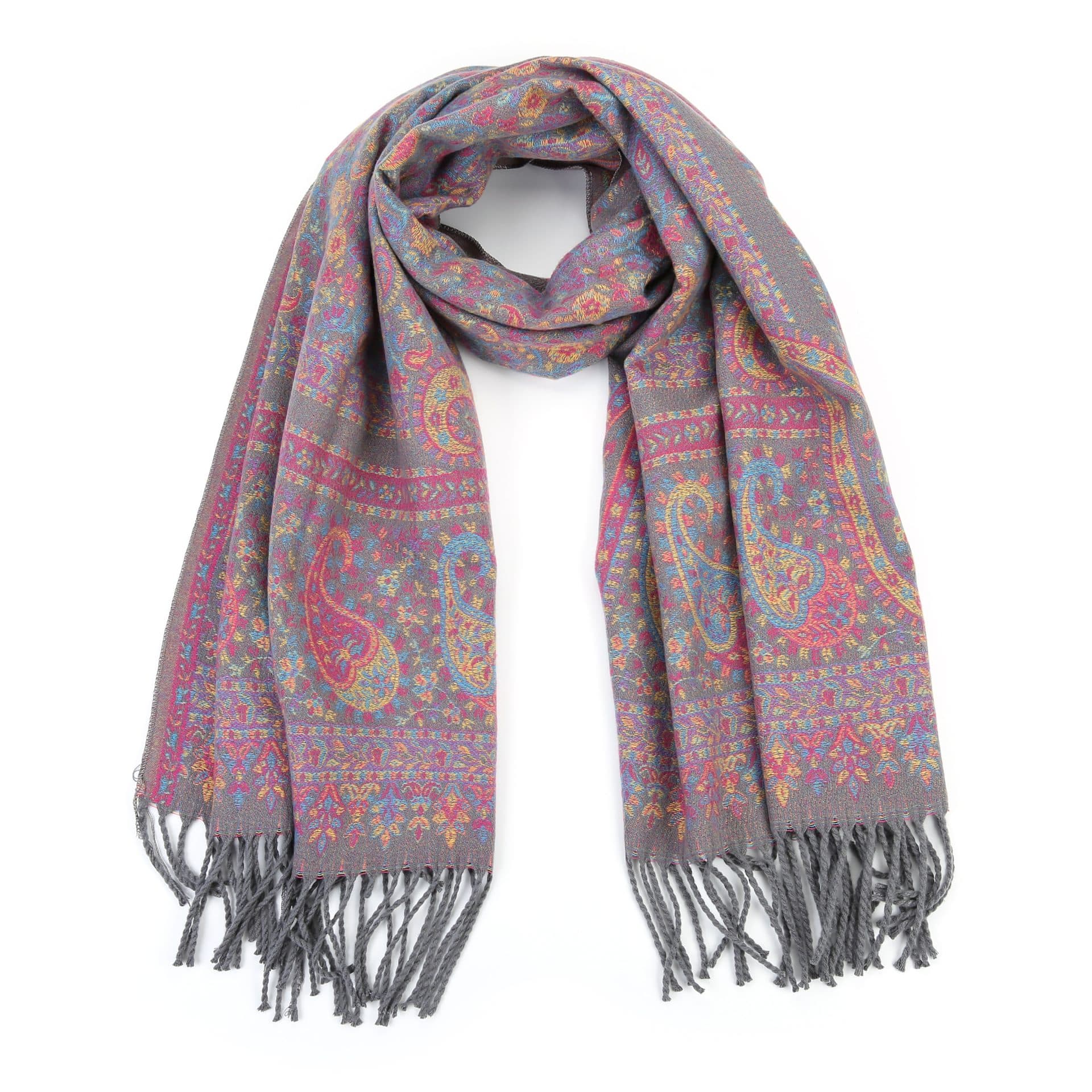 Sjaal Paisley grijs kleurrijk