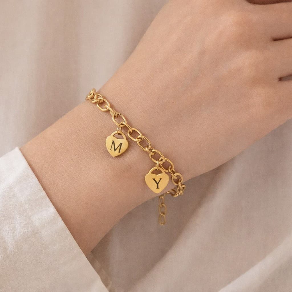 Schakelarmband Hart met 2 Initialen — alternatieve afbeelding